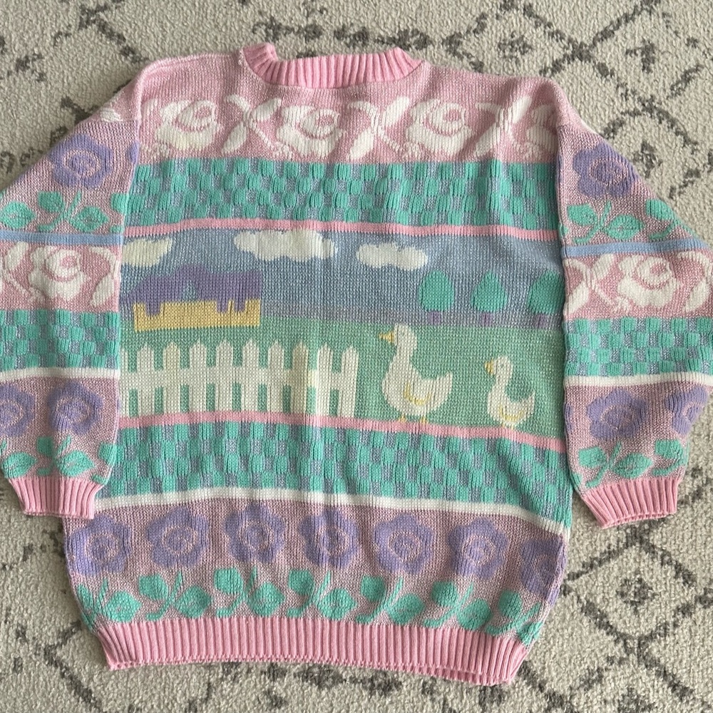 80’s Vintage Rose Glitter Goose Sweater